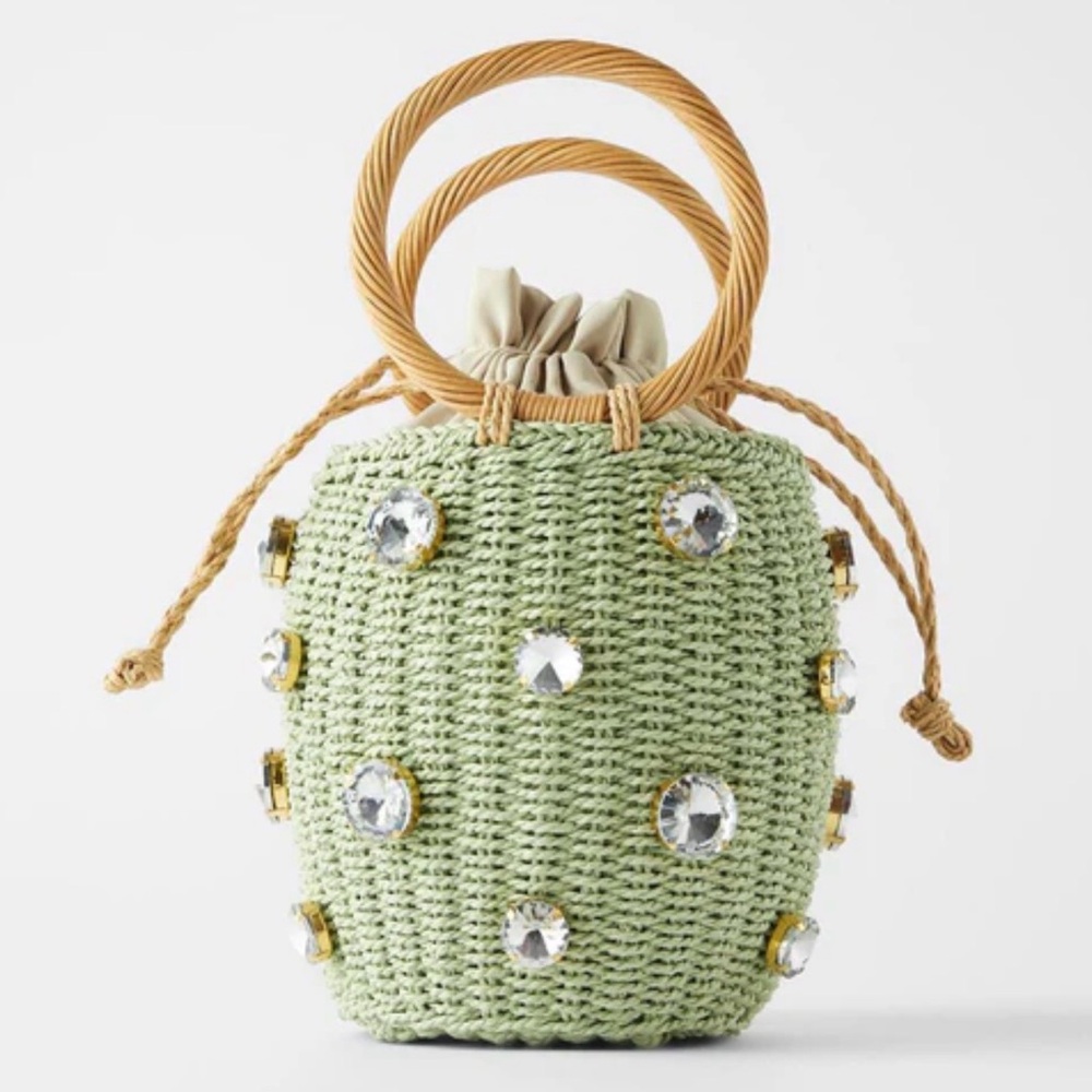 Zara rattan bejeweled bag